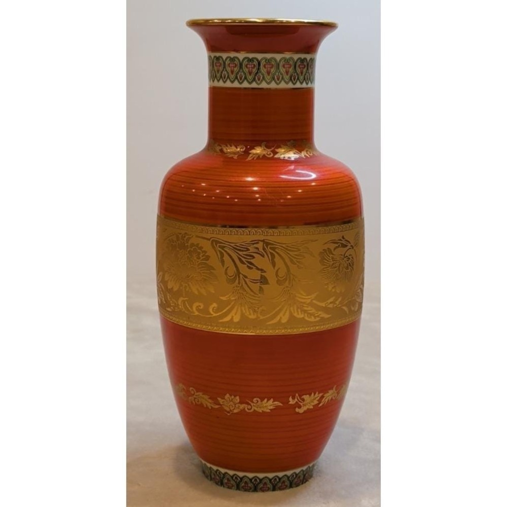 Vintage Shibata Japan Porcelain Vase Red Gold Floral Chokin Style 10"